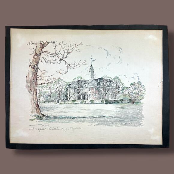Vintage The Capital Williamsburg VA Signed Charles H Overly Drawing Art Litho - Picture 1 of 8